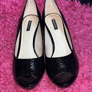 ALEX MARIE -  Women's Black Peep-Toe Patent Pumps (SZ. 7.5)